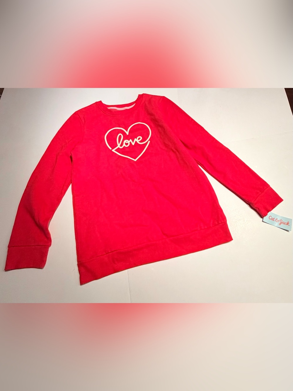 NEW Cat & Jack Bright Red Long-Sleeve Heart 'Love' Sweatshirt Size: XL (14/16)